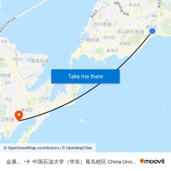 会展中心 to 中国石油大学（华东）青岛校区 China University Of Petroleum map