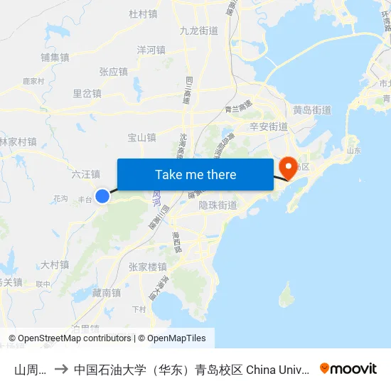 山周新村 to 中国石油大学（华东）青岛校区 China University Of Petroleum map