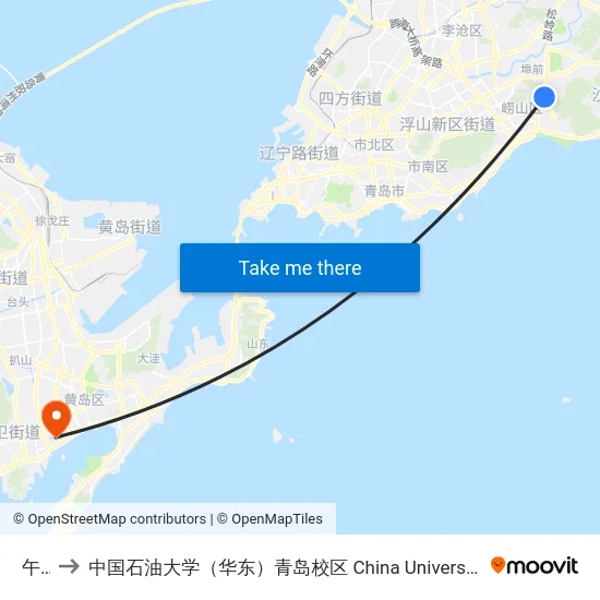 午山 to 中国石油大学（华东）青岛校区 China University Of Petroleum map