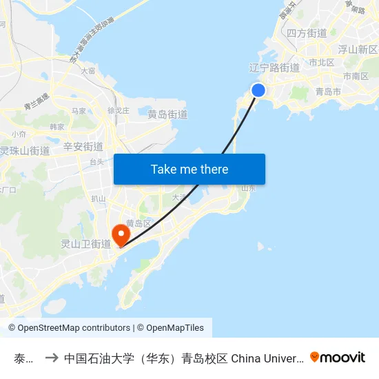 泰安路 to 中国石油大学（华东）青岛校区 China University Of Petroleum map