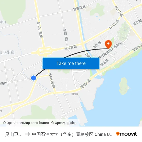 灵山卫办事处 to 中国石油大学（华东）青岛校区 China University Of Petroleum map
