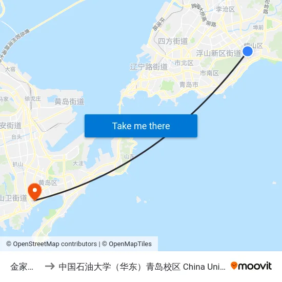 金家岭小区 to 中国石油大学（华东）青岛校区 China University Of Petroleum map