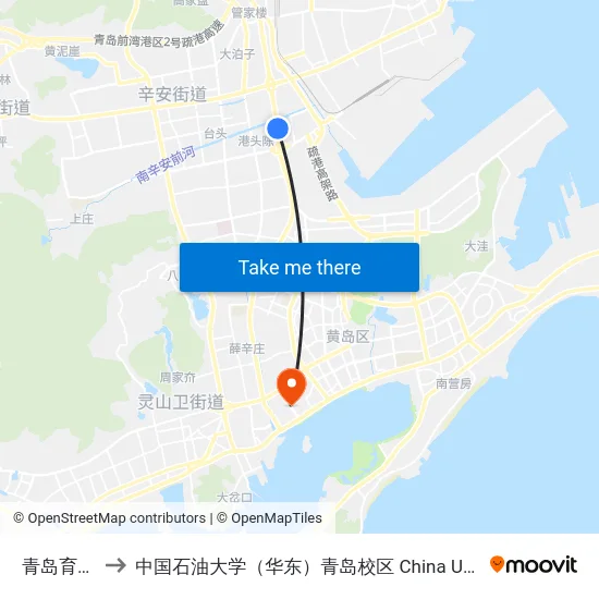 青岛育仁医院 to 中国石油大学（华东）青岛校区 China University Of Petroleum map