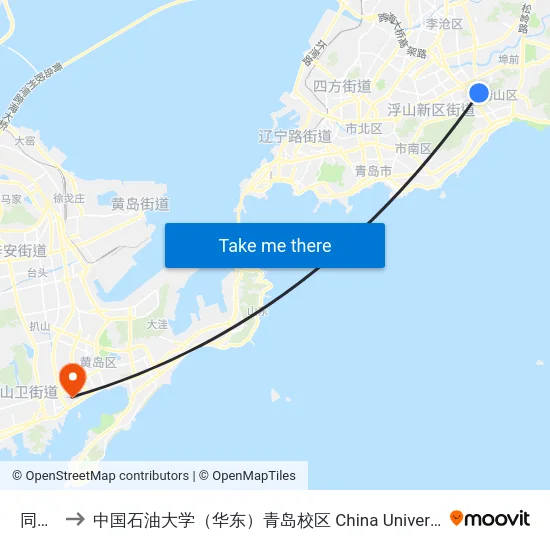 同安路 to 中国石油大学（华东）青岛校区 China University Of Petroleum map
