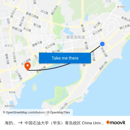 海韵家园 to 中国石油大学（华东）青岛校区 China University Of Petroleum map
