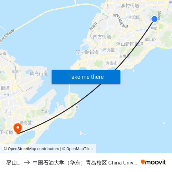 枣山东路 to 中国石油大学（华东）青岛校区 China University Of Petroleum map