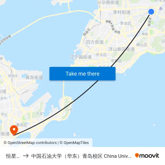 恒星学院 to 中国石油大学（华东）青岛校区 China University Of Petroleum map