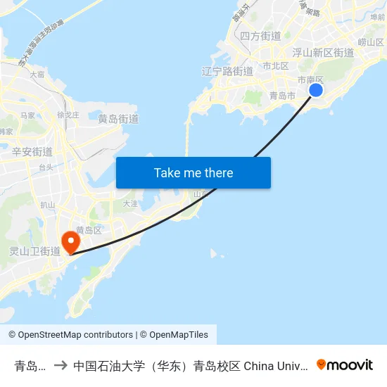 青岛大学 to 中国石油大学（华东）青岛校区 China University Of Petroleum map