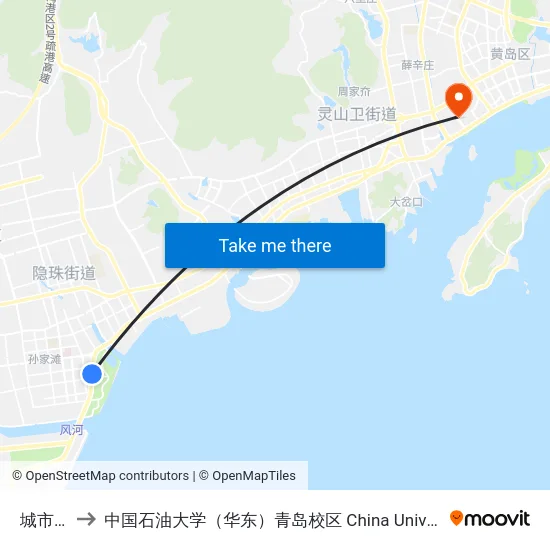 城市阳台 to 中国石油大学（华东）青岛校区 China University Of Petroleum map