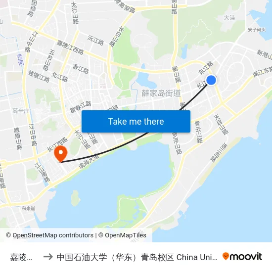 嘉陵江东路 to 中国石油大学（华东）青岛校区 China University Of Petroleum map