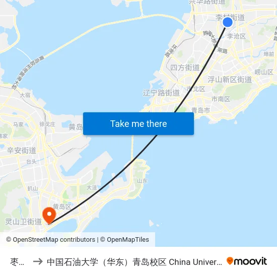枣园路 to 中国石油大学（华东）青岛校区 China University Of Petroleum map