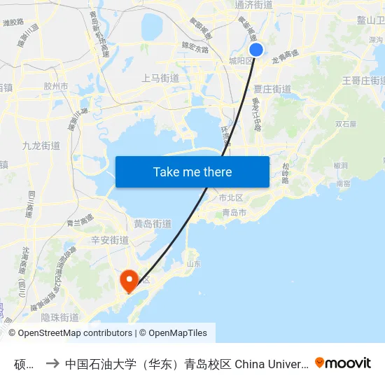 硕阳路 to 中国石油大学（华东）青岛校区 China University Of Petroleum map