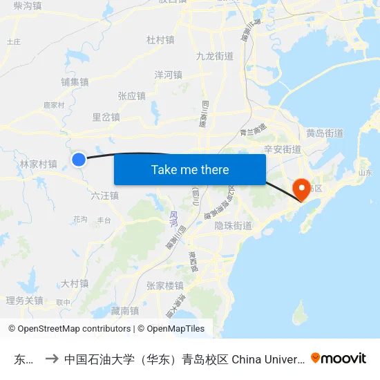 东下泊 to 中国石油大学（华东）青岛校区 China University Of Petroleum map