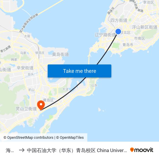 海泊桥 to 中国石油大学（华东）青岛校区 China University Of Petroleum map