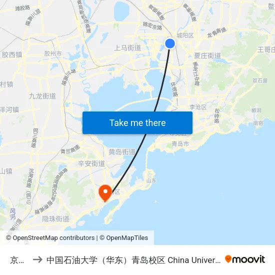 京口西 to 中国石油大学（华东）青岛校区 China University Of Petroleum map