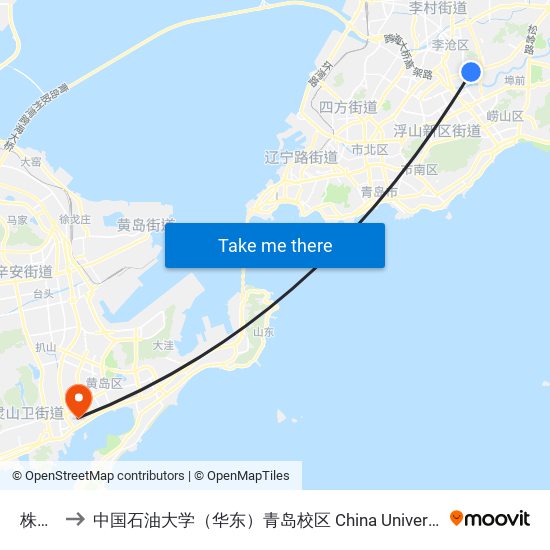 株洲路 to 中国石油大学（华东）青岛校区 China University Of Petroleum map