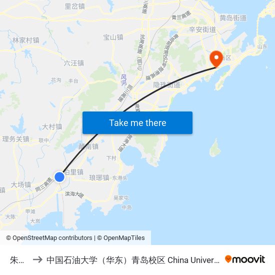 朱家河 to 中国石油大学（华东）青岛校区 China University Of Petroleum map
