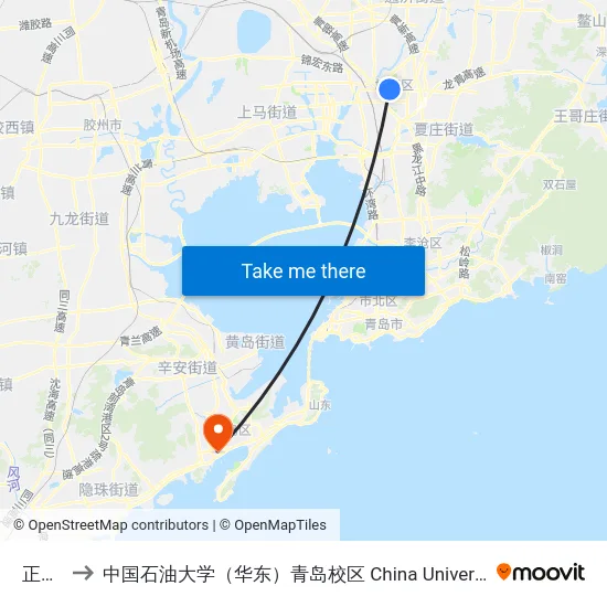正阳路 to 中国石油大学（华东）青岛校区 China University Of Petroleum map
