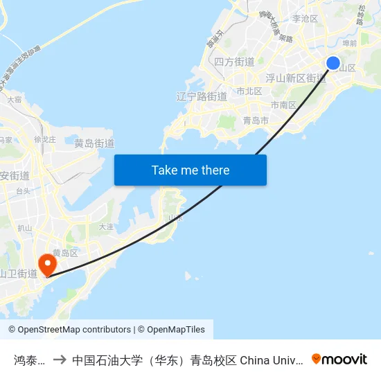 鸿泰雅园 to 中国石油大学（华东）青岛校区 China University Of Petroleum map
