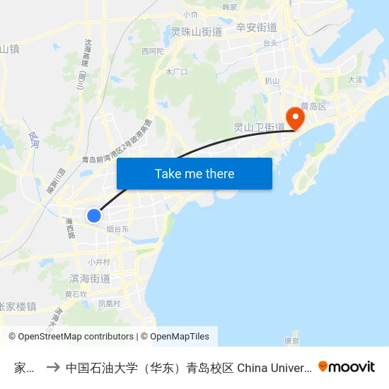 家家悦 to 中国石油大学（华东）青岛校区 China University Of Petroleum map