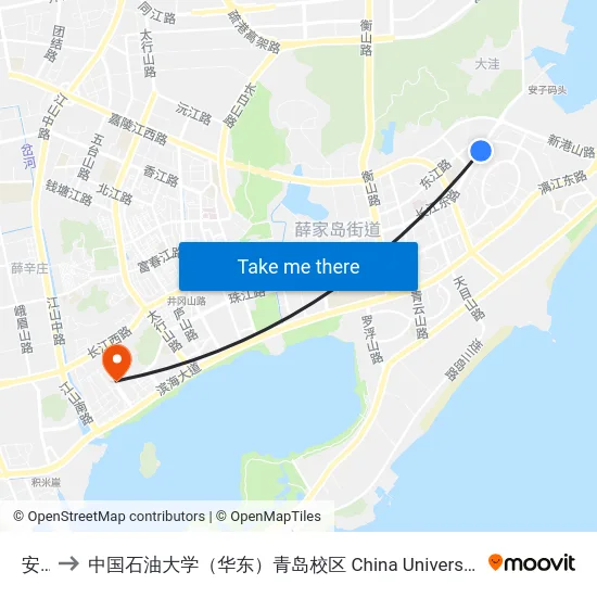 安子 to 中国石油大学（华东）青岛校区 China University Of Petroleum map