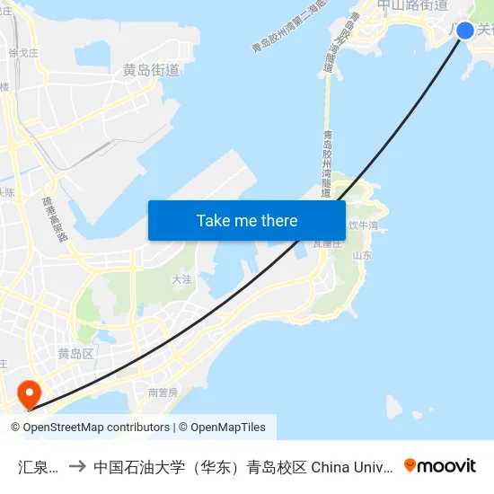 汇泉广场 to 中国石油大学（华东）青岛校区 China University Of Petroleum map