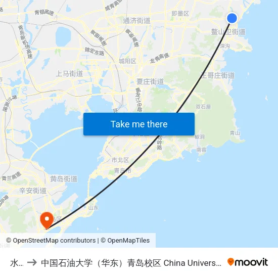 水泊 to 中国石油大学（华东）青岛校区 China University Of Petroleum map