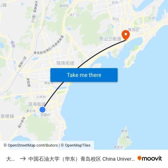 大珠山 to 中国石油大学（华东）青岛校区 China University Of Petroleum map