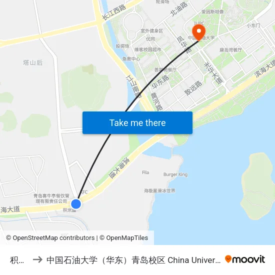 积米崖 to 中国石油大学（华东）青岛校区 China University Of Petroleum map