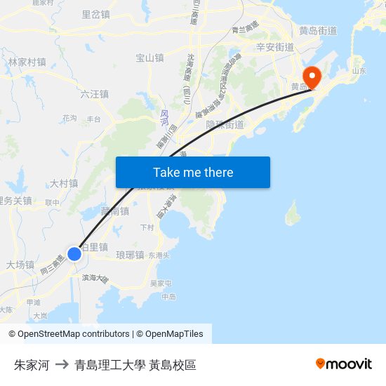 朱家河 to 青島理工大學  黃島校區 map