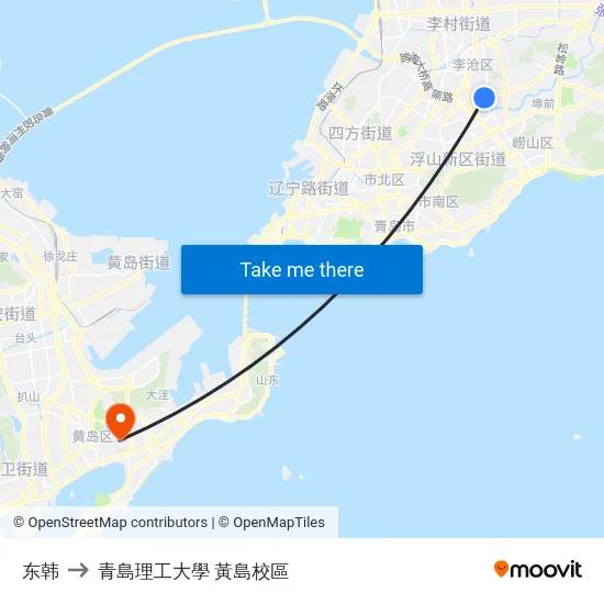 东韩 to 青島理工大學  黃島校區 map