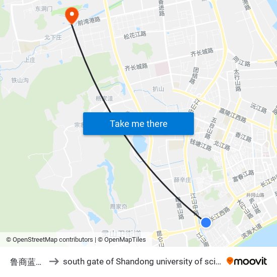 鲁商蓝岸国际 to south gate of Shandong university of science and technology map
