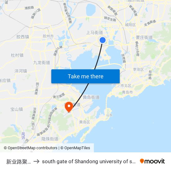 新业路聚贤桥路 to south gate of Shandong university of science and technology map