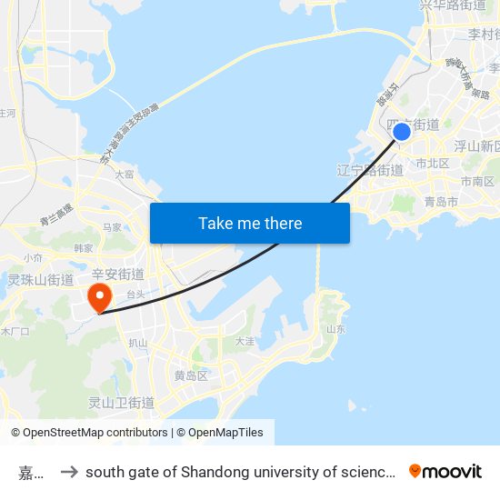 嘉禾路 to south gate of Shandong university of science and technology map