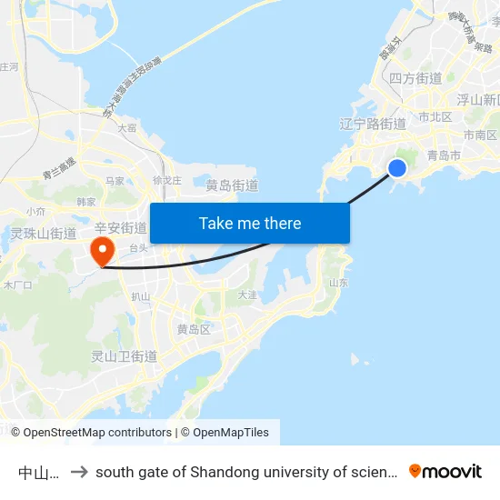 中山公园 to south gate of Shandong university of science and technology map