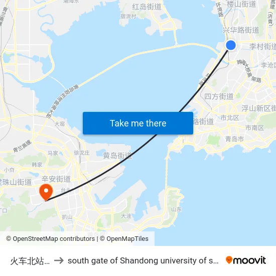 火车北站东广场 to south gate of Shandong university of science and technology map