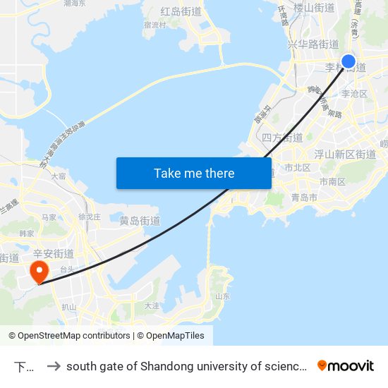 下王埠 to south gate of Shandong university of science and technology map