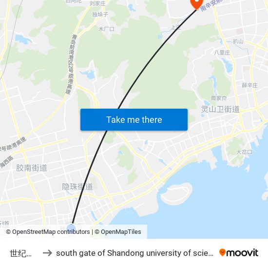 世纪新村北 to south gate of Shandong university of science and technology map