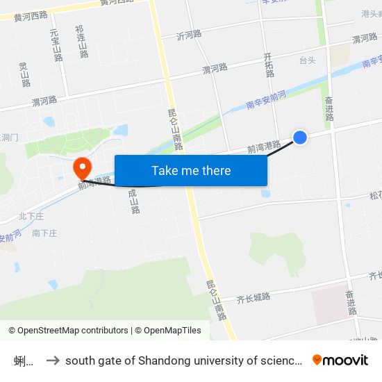 蜊叉泊 to south gate of Shandong university of science and technology map