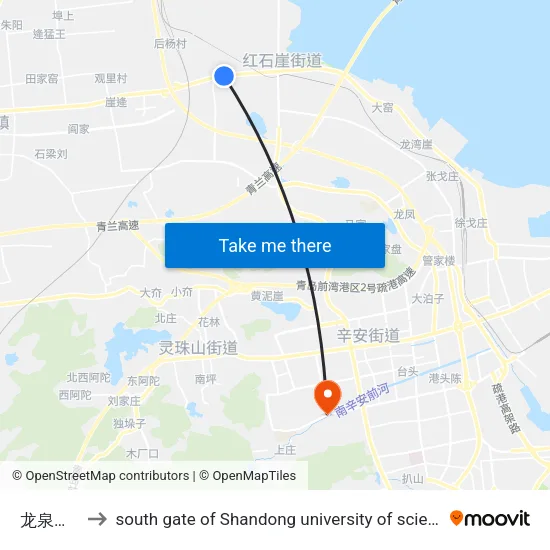 龙泉王家东 to south gate of Shandong university of science and technology map