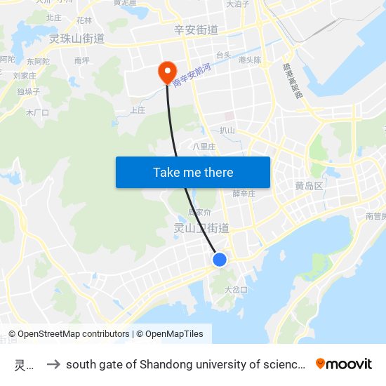 灵山卫 to south gate of Shandong university of science and technology map