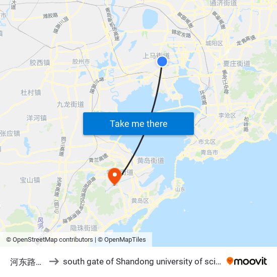 河东路乐融路 to south gate of Shandong university of science and technology map