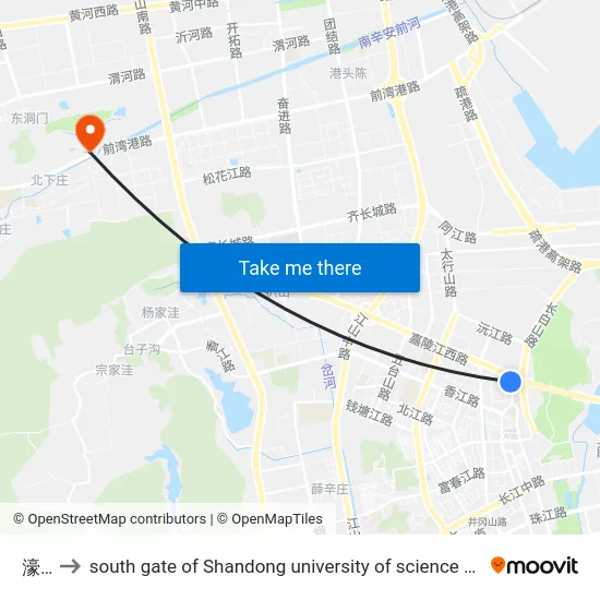 濠洼 to south gate of Shandong university of science and technology map