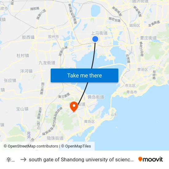 辛屯南 to south gate of Shandong university of science and technology map