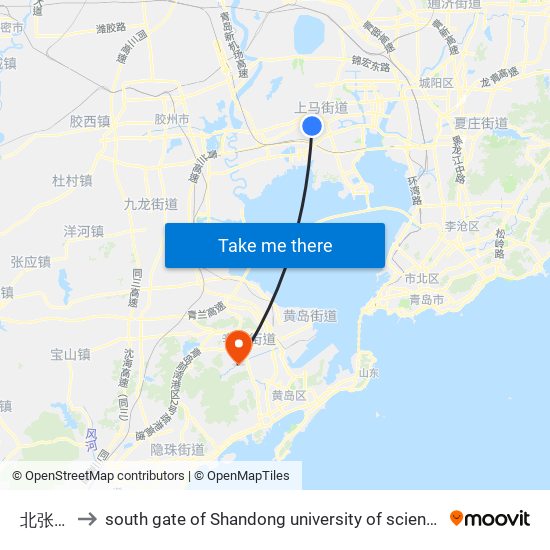 北张新城 to south gate of Shandong university of science and technology map