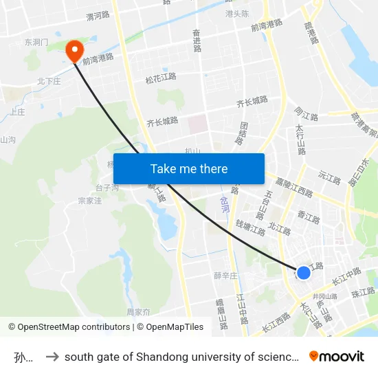 孙家沟 to south gate of Shandong university of science and technology map