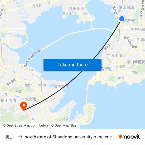 板桥坊 to south gate of Shandong university of science and technology map