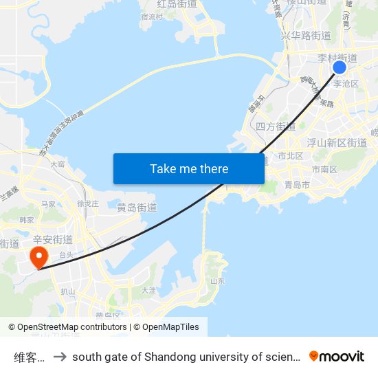 维客广场 to south gate of Shandong university of science and technology map