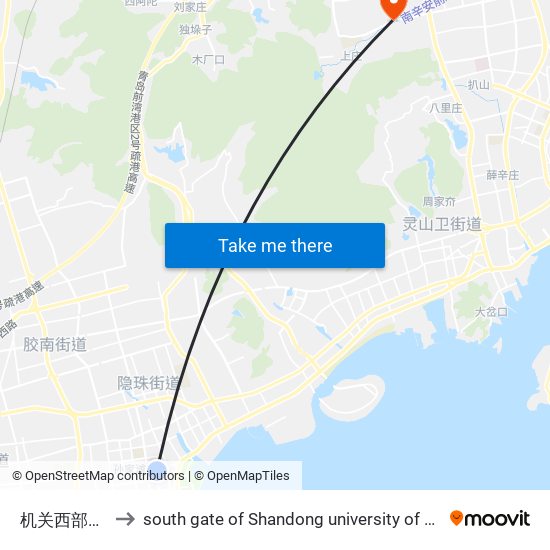 机关西部办公中心 to south gate of Shandong university of science and technology map