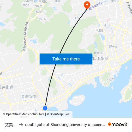 艾美酒店 to south gate of Shandong university of science and technology map